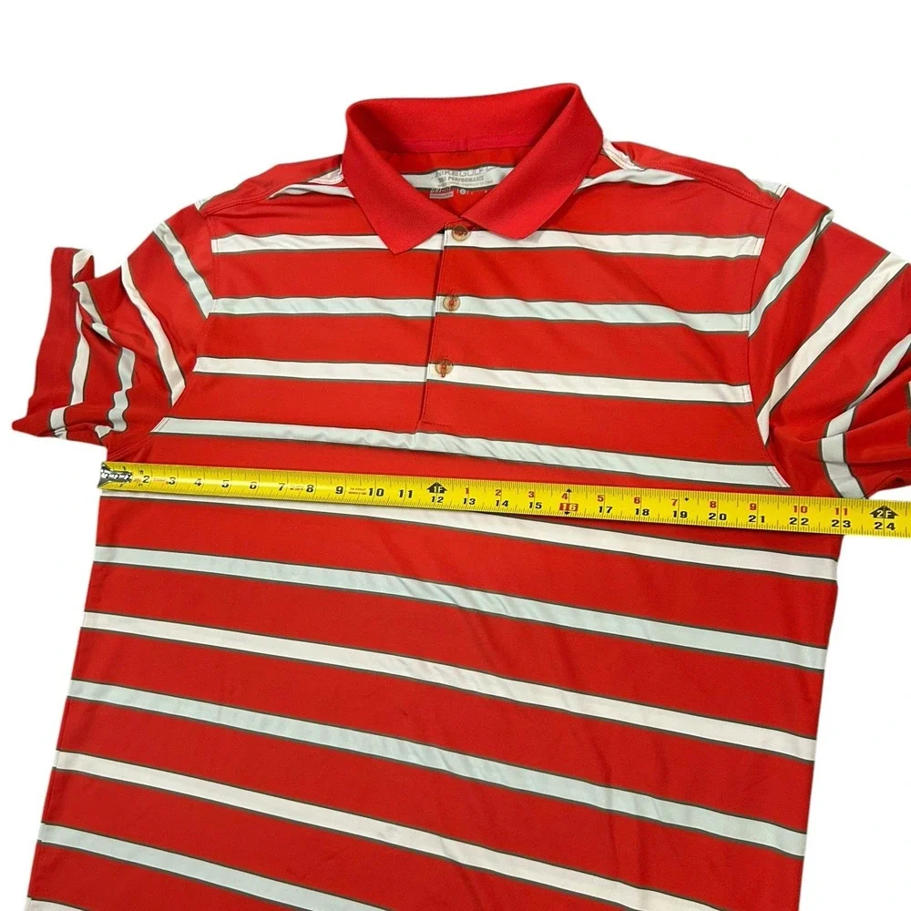 Nike Golf Polo Shirt Large Red Striped Tour Performance Short‎ Sleeve